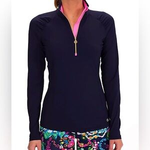Lilly Pulitzer Luxletic Navy and Pink Long Sleeve 1/4 Zip Pullover Size XS